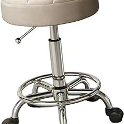 ARTISOUL® Height Adjustable Bar Beauty Rolling Stool Round with Wheels for Office Home Beige | Furniture | Benches & Stools-image-80