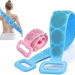 Silicone Shower Body Scrubber Belt Brush with Bristles, Back Scrubber Bath Mesh Sponge with Long Handle for Skin Exfoliating Bath, Massage Bristles Suitable for Wet or Dry, Men and Women, Pack of 2-image-73