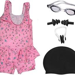 | Swimming Kit for Girls (Age 4-6 Years) with One Piece Frock Style Swimming Costume | Goggles | Cap Ear Plug | Nose Clip | for Swimming Pool, Water Park, School Pool Party, Beach | SC37-image-57