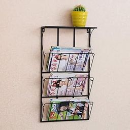 INDIAN DECOR. 21512 Iron Wall-Mounted Vintage Industrial Design Magazine and Newspaper Rack (Black, 35X13X65 cm)-image-65