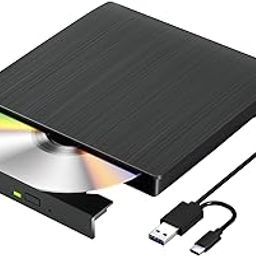Yaeonku External CD/DVD Drive for Laptop, USB 3.0 & Type C CD Drive External, CD/DVD ROM Burner, Disc Drive for PC, DVD Drive USB Eternal for Windows 11/10/8/7, Apple, Mac, Linux OS-19