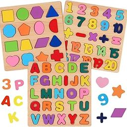 Lyrovo Wooden Alphabet Puzzles, 3 Pack Montessori Toddler Puzzles, 3 Piece Set, Ages 2-4-image-31