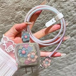 Silicone Cable Protector with 3D Cute Pattern for iPhone Charger Only 18W & 20W,Data Line Wire Saver Charging Cable Charger Protective Cable,Full Protection Cover 4 in 1 (3D-Multi-Flower)-image-94