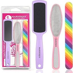 MAJESTIQUE 2in1 Plate Foot Scraper & Emery Board Nail Filer - Perfect Pedicure & Manicure Kit for Clean & Healthy Feet & Nails - 3 Pcs Multicolor-image-28
