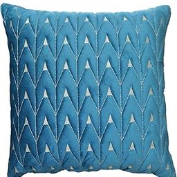 Bliss Home Creations Teal Blue Velvet Cushion Cover 16x16 Inch | Soft Quilted Decorative Throw Pillow Cover with Geometric Embroidery for Sofa & Bed (Set of 2)-image-44