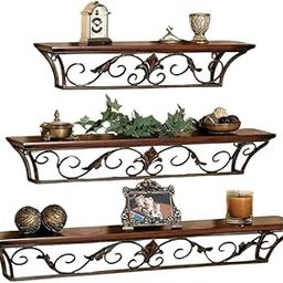 Wooden & Wrought Iron Wall Hanging Shelf | Decorative Floating Wall Mounted Rustic Wall Shelves Set of 3, Multipurpose Display Shelves for Living Room, Bedroom, Kitchen and Office-image-10