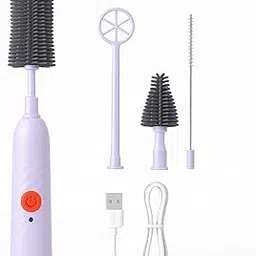 THE LITTLE LOOKERS Baby Electric Bottle Brush Cleaner | USB Rechargeable Electric Bottle Brush Cleaner | Multi-Purpose Cleaning Brush | 360° Movable Easy Cleaning Brush (Purple)-image-52