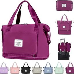 Large Capacity Folding Fuchsia Travel Tote Bag, Oxford Fabric Waterproof Lightweight Foldable Travel Duffel Bag, Portable Expandable Carry On Bag for Airplanes-image-97