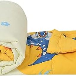 FRESH FROM LOOM Summer Collection Kids Single Bed Blanket | Cartoon Printed Dohar | Glace Cotton Soft Kids Boy & Girls Comforter | Summer Blanket for Children (60x90 In | Dinosaur Cream Blue) | TC 144-6