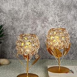 Collectible India Gold Plated Crystal Candle Holder Tea Light Stand Votive- Decorative Tealight Holders for Home Office Living Room Indoor Garden Dining Centerpiece Decoration (1 Box)-29