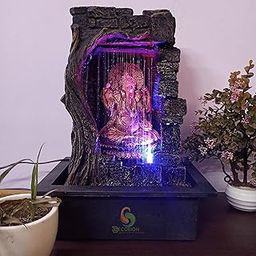Ganesha Waterfall (Brown Stone) Decorative Table Top Water Fountain for Home Décor/Office/Indoor & Outdoor/Garden/Puja Room/Vaastu with Multicolor LED Light and Adjustable Water Pump-image-91