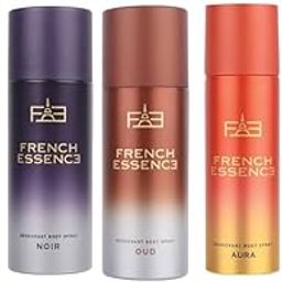 FRENCH ESSENCE Deodorant for Men and Women | Long Lasting Body Spray Set of 5 Deodorant Bloom,Aura,Noir, Oud & Triumph for Men & Women (50ml Each) Combo Offer Pack of 5-0