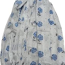 PURE COTTON WHITE PRINTED DUPATTA 2.25 MTR WOMEN NEW-image-2