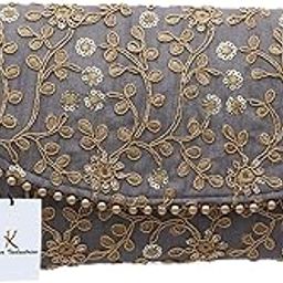 Kuber Industries Women's Handcrafted Embroidered Clutch Purse CTKTC34516 (Grey)-picture-16