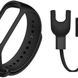 TechMount Combo Pack of Silicone Watch Band Strap and USB Charging Cable Adapter Compatible With Mi Band 3 Strap Charger Combo Pack-0