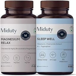 Miduty Sleep Well + Magnesium Relax – Melatonin, L-Tryptophan & L-Ornithine for Deep Sleep + Chelated Magnesium Bisglycinate & B6 for Muscle Relaxation & Migraine Relief – 60 Veg Capsules each-image-44