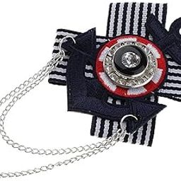 Fabric Crystal Badge Anchor Shape Nautical Themed Brooch 3 Color Stripe-image-17