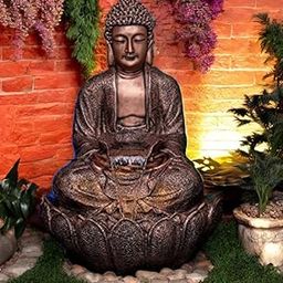 SwarnHouse Decors® Lotus Buddha Water Fountain for Home | Offic| Garden Big Size - 3 FT | Best Gift for Any Occasion | Beautiful Home Decor Items for Living Room (Cooper)-27