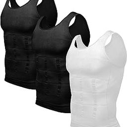 Mens 3 Pack Body Shaper Slimming Tummy Vest Thermal Compression Shirt Tank Top Shapewear, Black/Black/White, M-image-30