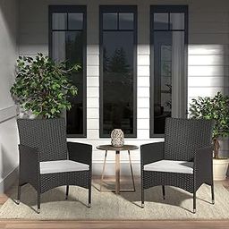 Wicker & Rattan Outdoor Patio Dining Arm Chair With Cushion For Garden, Balcony, Terrace, Poolside, Lawn, Backyard (Black & White ), 83.82 cm, 55.88 cm, 58.42 Cm-image-29