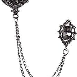 Men's Glittery Black Crystal Double Chain Brooch-image-13