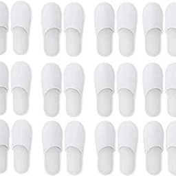 Welzivs 12 Pairs White Disposable Slippers, Cotton Closed-Toe, Non-Slip, One-Size Fits Most (Women's 6-10), For Women & Men, Indoor Use-65