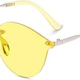Eymen I Rimless UV Protected Unisex Oval Sunglasses with Metal Nosepad (Yellow)-image-1