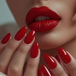 Set Of 14Pc, Press-On, Almond Cherry Red Glossy Finish, Nails Extension With Free Glue Kit-4