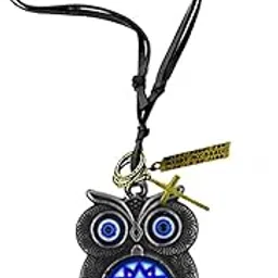 afh Nazar Battu Grey Lucky Owl symbol Leather Cord Chain Pendnet for Men and Women-picture-1