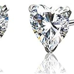 925 Silver Solitaire Screwback Stud Earrings | 92.5 Sterling Silver & Heart Brilliant Cubic Zirconia Tops for Men Women Boys & Girls-image-10