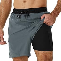Mens Swimming Trunks with Compression Liner 2 in 1 Quick-Dry Swim Shorts with Zipper Pockets-picture-11