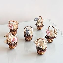 Flowers and Fillers ||Floral Mini Basket- Pink and White (Set of 6)| Natural Dried Flower | Eco-Friendly Flowers for Home, Office, Bedroom, Table Decoration and Craft Items Corner-image-4