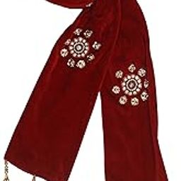 Men's Velvet Fancy Handmade Design Dupatta Stole Chunni (Maroon, 2.5 Metre Length)-image-66