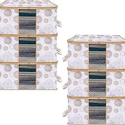 Kuber Industries Pack of 6 Non Woven Underbed Storage Organizer | Storage Bags For Clothes, Blanket | Clothes Storage Bag For with Handle & Visible Window | Gola Print - White-image-33