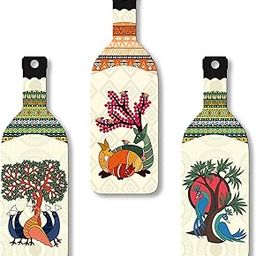 Craft Petals Decorative Bottle Wall Hanging, Set of 3, Multicolour Floral and Animal Designs, 25 cm-6