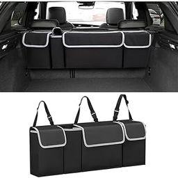 STHIRA® Car Trunk Organizer, Backseat Hanging Large Storage with Adjustable Straps, Waterproof Collapsible Cargo Bag with 4 Pockets, Sturdy Space Saver Frees Trunk Floor for SUV, Truck-8