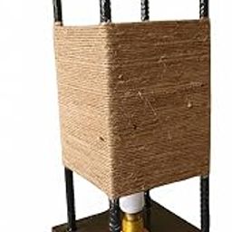 Handcrafted Jute Table Lamp with Wooden Base Rustic Square Night Lamp for Bedroom, Living Room, Office Decor Light with Bulb Holder & Plug-image-1