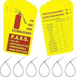 Fire Extinguisher Tags with Adjustable Wire Ties Fire Extinguisher Recharge and Inspection Record for Indoor Outdoor Fire Extinguishers, 4.2 x 2.1 Inch (Red and Yellow)-picture-28