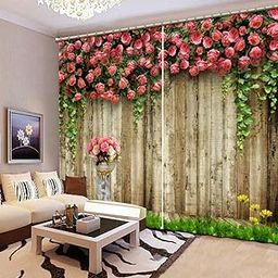 P7 3D Rose Flowers Digital Printed Grommet Polyester Fabric Semi Sheer Curtains For Bed Room Kids Room Living Room Color Brown Window/Door/Long Door (D.N 40) (1, 4 X 7 Feet (Size: 48 X 84 Inch) Door)-image-62