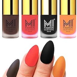MI FASHION Velvet Matte Nail Polish Combo Sets Classic Colours, Lasting Style 9.9ml Coffee, Neon Orange, Black, Saffron Orange (Pack Of-4)-image-93