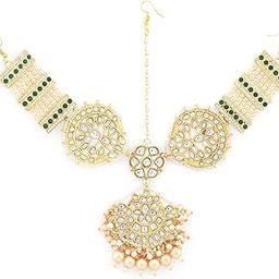 Green Beaded Bridal Kundan MathaPatti Style Maangtikka For Women-ZPFK18724-image-20