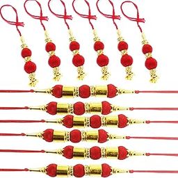 Set Of 12 Pcs Golden Red Beads Bhabhi Bangle Lumba Rakhi Combo Set For Brother And Bhabhi Couple Pair Bhaiya Bhabhi Sister Rakhi Set-image-97