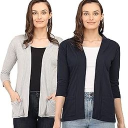 Women's Cotton Shrugs with Pockets, Summer Shrugs for Ladies, Pack of Two-17