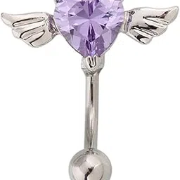mastyle Heart Wings Belly Button Ring | Stainless Steel Curved Navel Piercing Jewelry for Women & Girls-picture-0