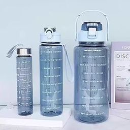 DESIDWELL Set of 3 Transparent Water Bottle 2000ML, 900ML, 300ML with Motivational Time Marker |Leak Proof & Break-Proof | Best Usage For Office/School/Gym/Travel (SET OF 3) (BLUE)-15