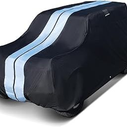 iCarCover Premium Plus SUV Car Cover Waterproof All Weather Rain Snow UV Sun Hail Protector for Automobiles, Automotive Full Exterior Indoor Outdoor Car Cover 145-154 inch (Stripe - Black/Gray)-image-5