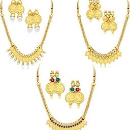 Traditional Gold Plated Wedding Jewellery Temple Necklace Set Combo For Women (290CB1650)-image-11
