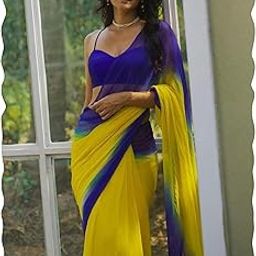 Women's Yellow Georgette Ombre Printed Saree With Unstitched Blouse Piece (ATRNG6301_CM)-picture-4