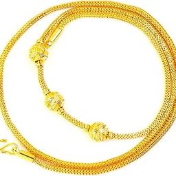 One Gram Micro Gold Plated Traditional Designer American Diamond Stone Double Side Laxmi Mugappu Chain for Women & Girls (MC-1116)-image-27