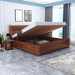 Sheesham Wood Armania King Size Double Bed with Hydraulic Storage Wooden Cot Palang for Bedroom Living Room Furniture (Honey Finish)-picture-18